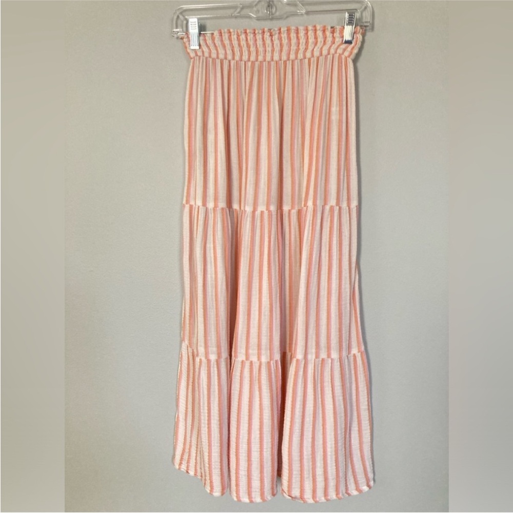 Marine Layer Peach and White Striped Tiered A-Line Skirt